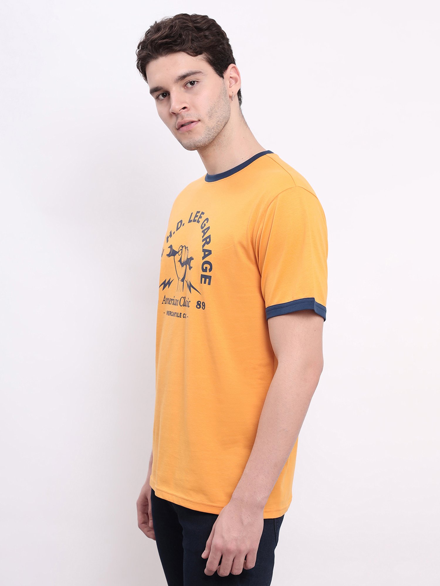 Lee Orange Comfort Fit Graphic Print Cotton Crew T-Shirt