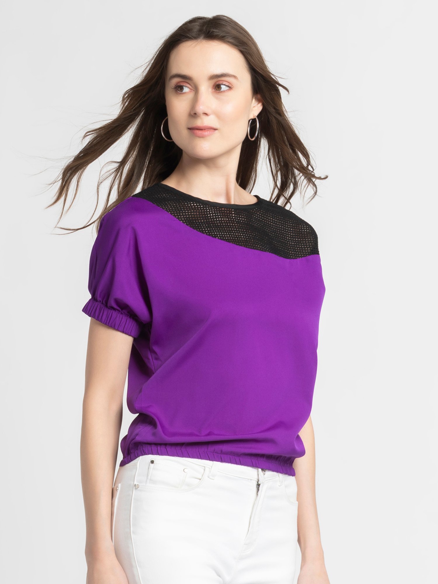 SHAYE Purple & Black Regular Fit Top