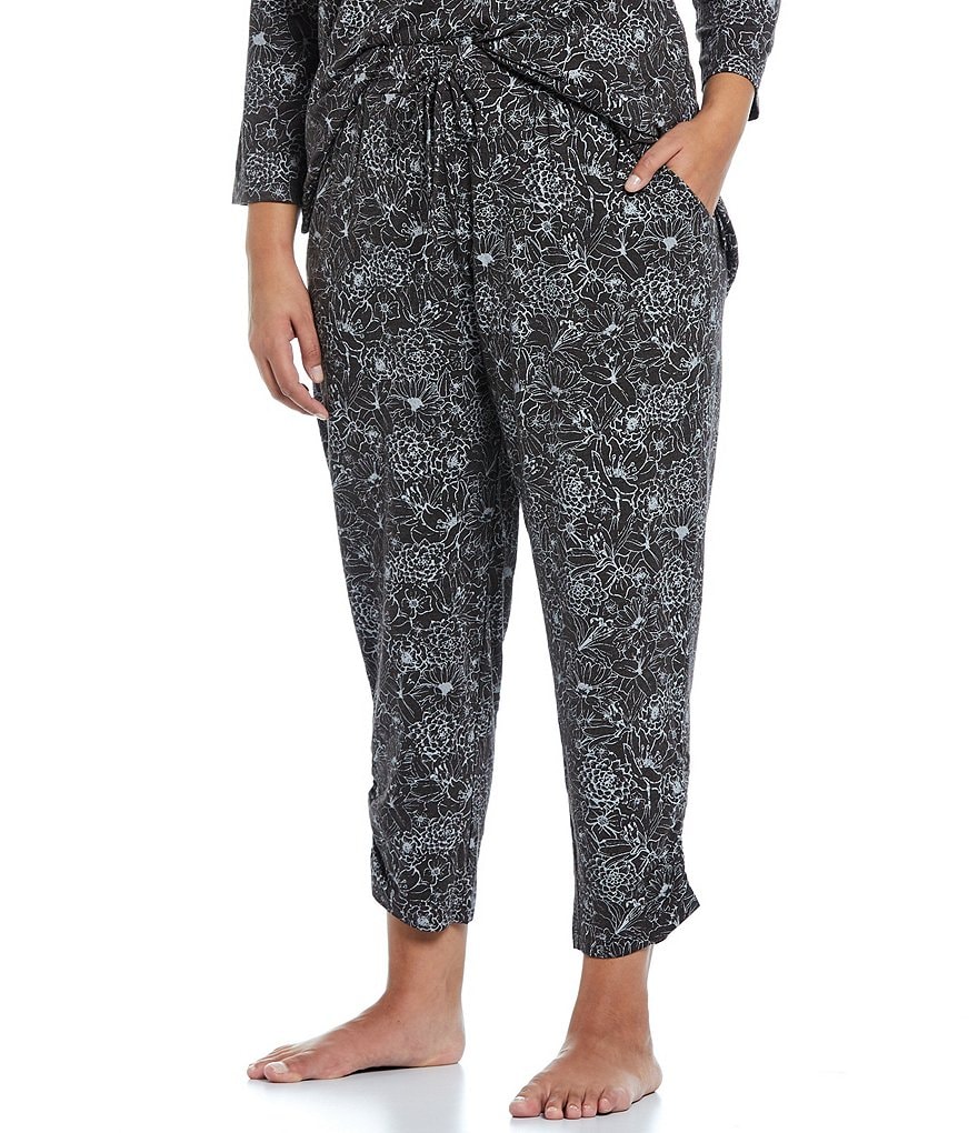 VAN WINKLE & CO. Plus Size Floral Print Ankle Length Jersey Knit Coordinating Sleep Pants