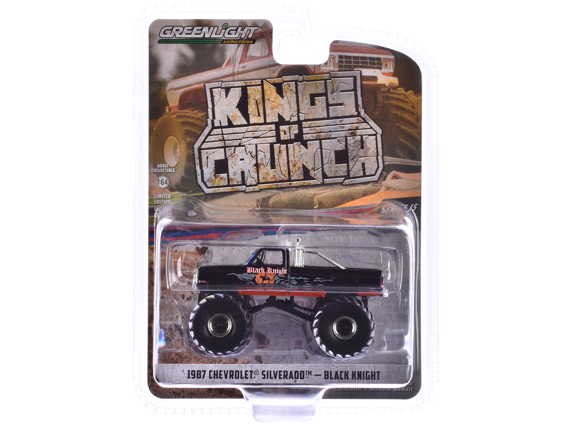 1987 Chevrolet Silverado Monster Truck Black "Black Knight" "Kings of Crunch" Series 15 1/64 Diecast Model Car by Greenlight