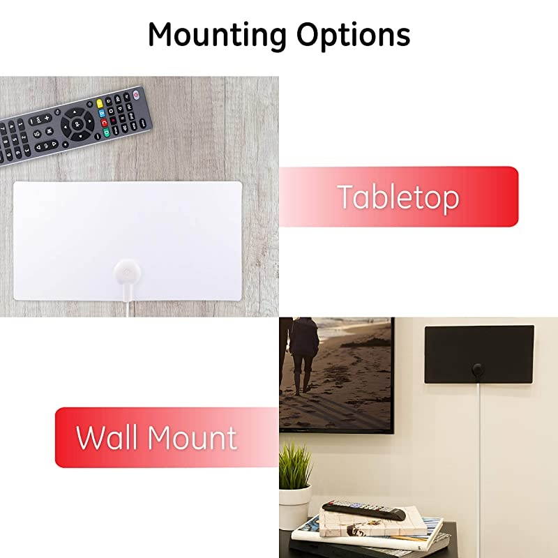 Ultra Ed Indoor TV Antenna, Slim Home Decor Reversible Black White, 4K 1080P VHF UHF, Long Ran Antenna, Digital, HDTV Antenna, Smart TV Compatible, 6Ft Coaxial Cable, 11264