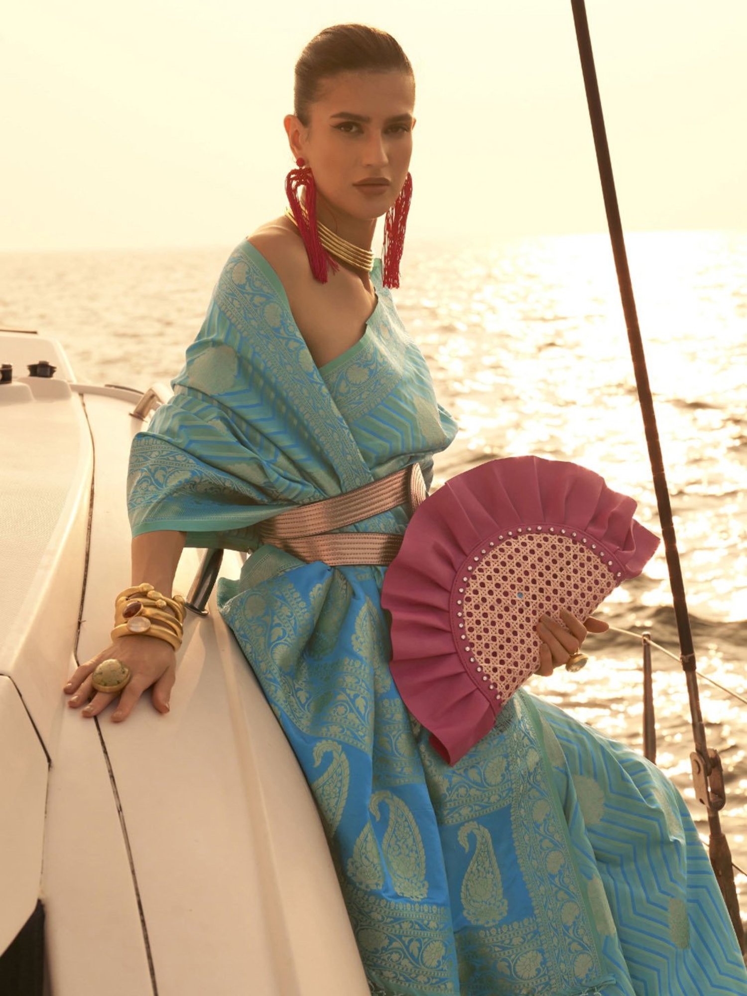 Elora Blue Woven Saree With Unstitched Blouse