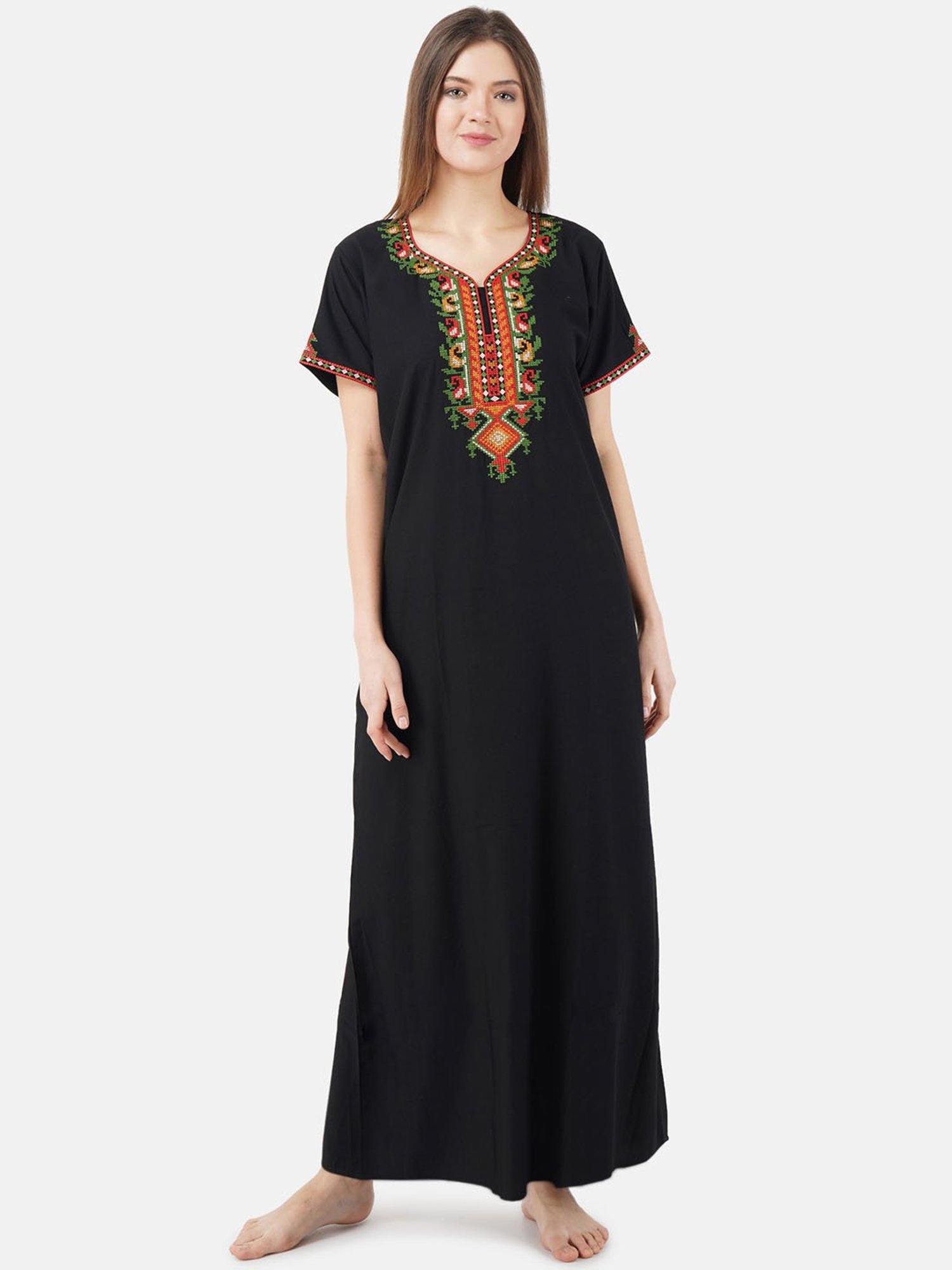 KOI SLEEPWEAR Black Embroidered Nighty