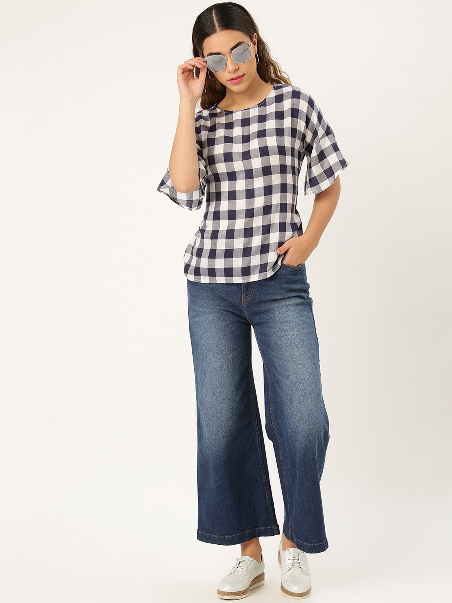 Style Quotient Navy & White Checks Top