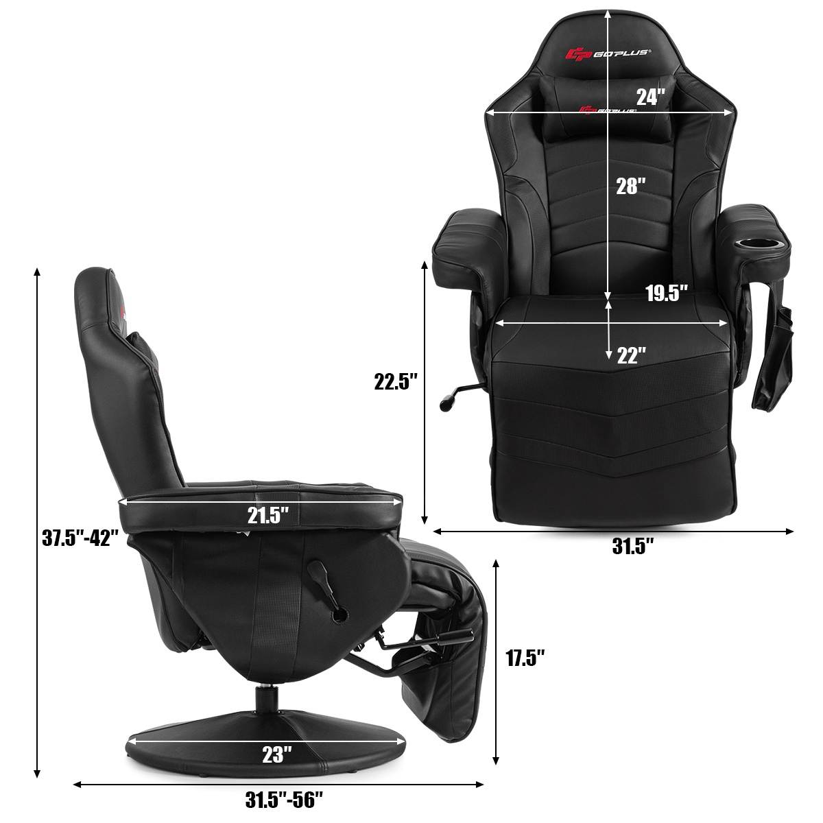 Goplus Massage Gaming Recliner Reclining Racing Chair Swivel Black