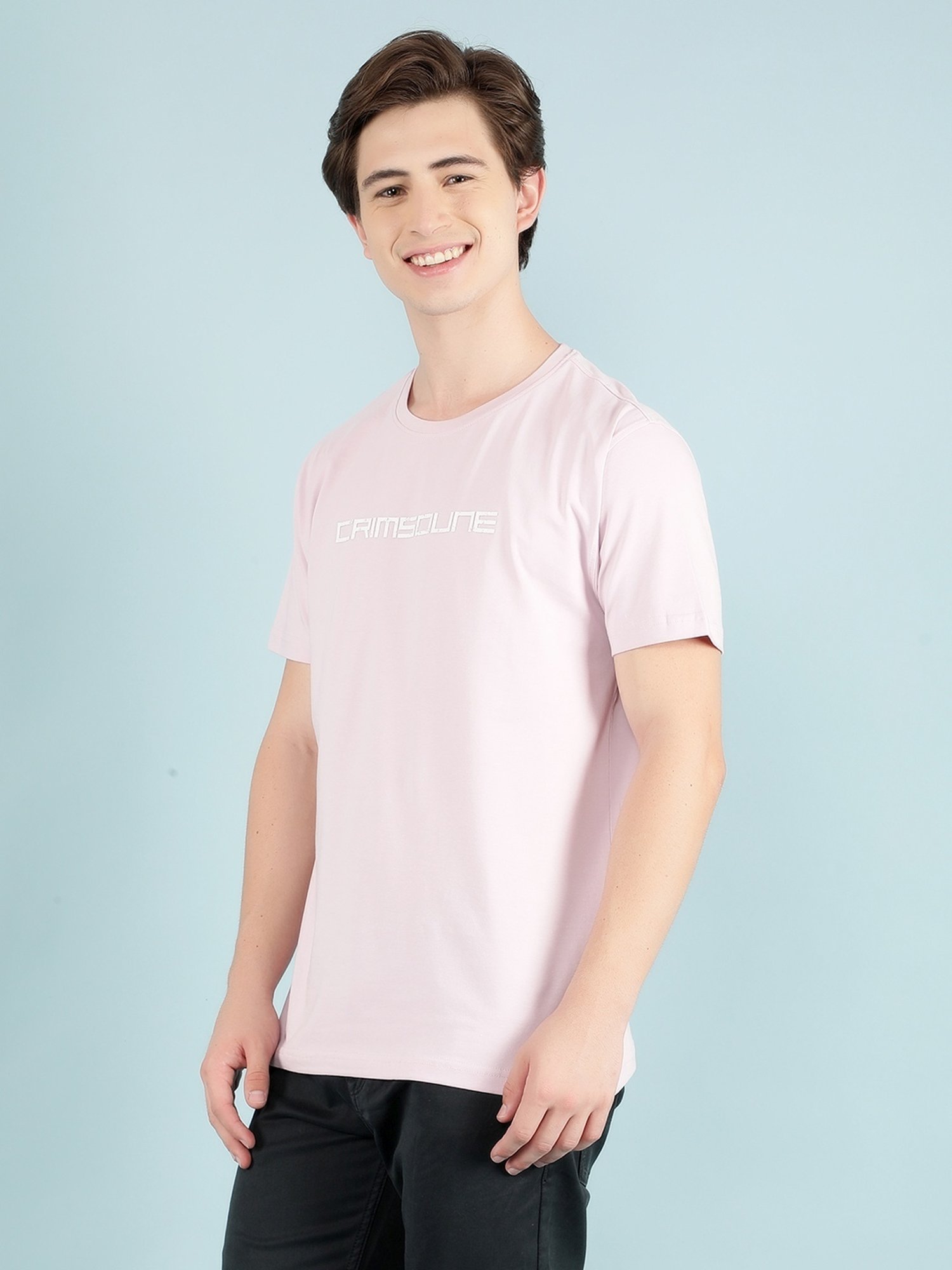 Crimsoune Club Purple Cotton Slim Fit Logo Printed T-Shirt