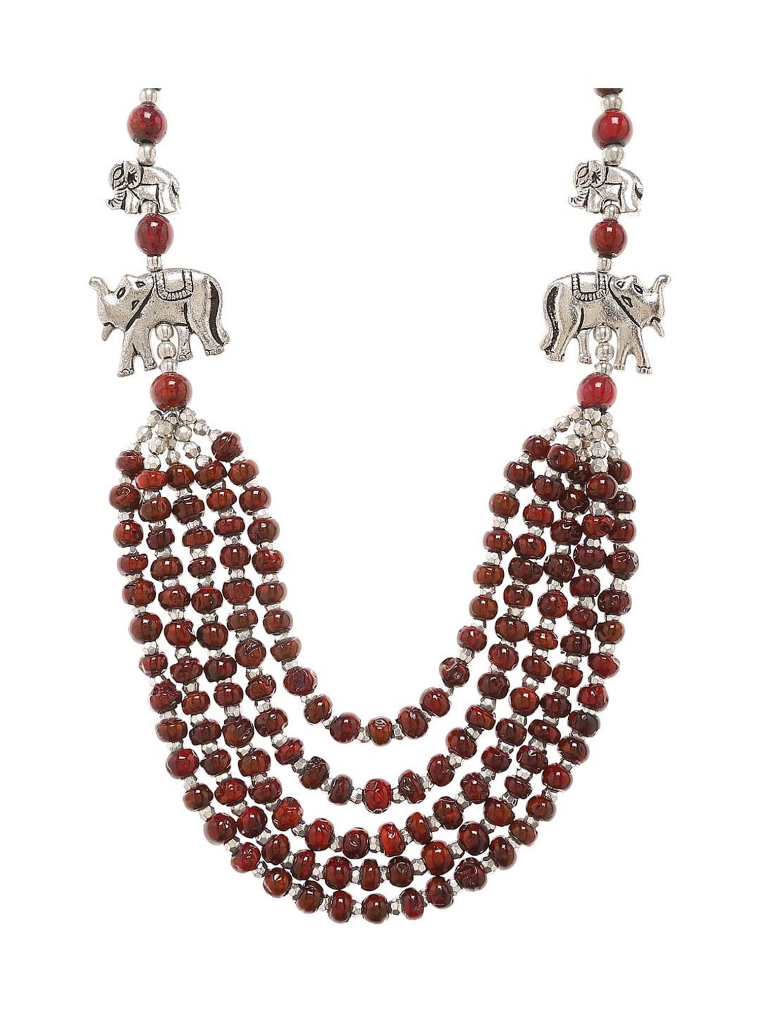Imli Street Elephant Design Maroon & Silver Necklace