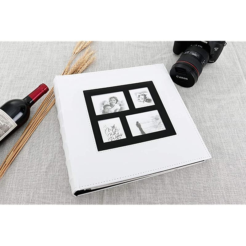 Photo Picutre Album 4x6 500 Photos, Extra Large Capacity Leather Cover Wedding Family Photo Albums Holds 500 Horizontal and Vertical 4x6 Photos with Black Pages (White)