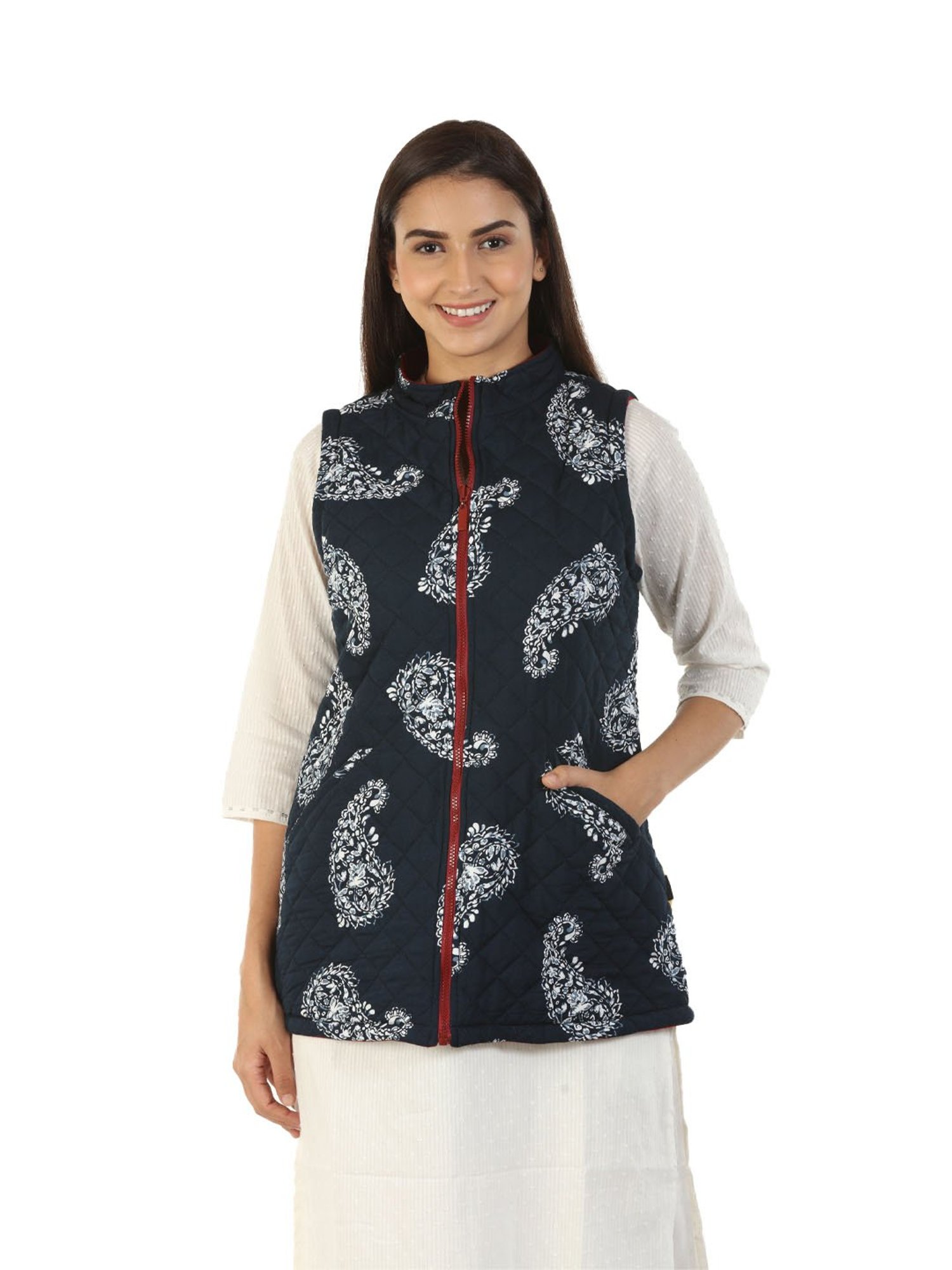 Mustard Blue Printed Reversible Jacket