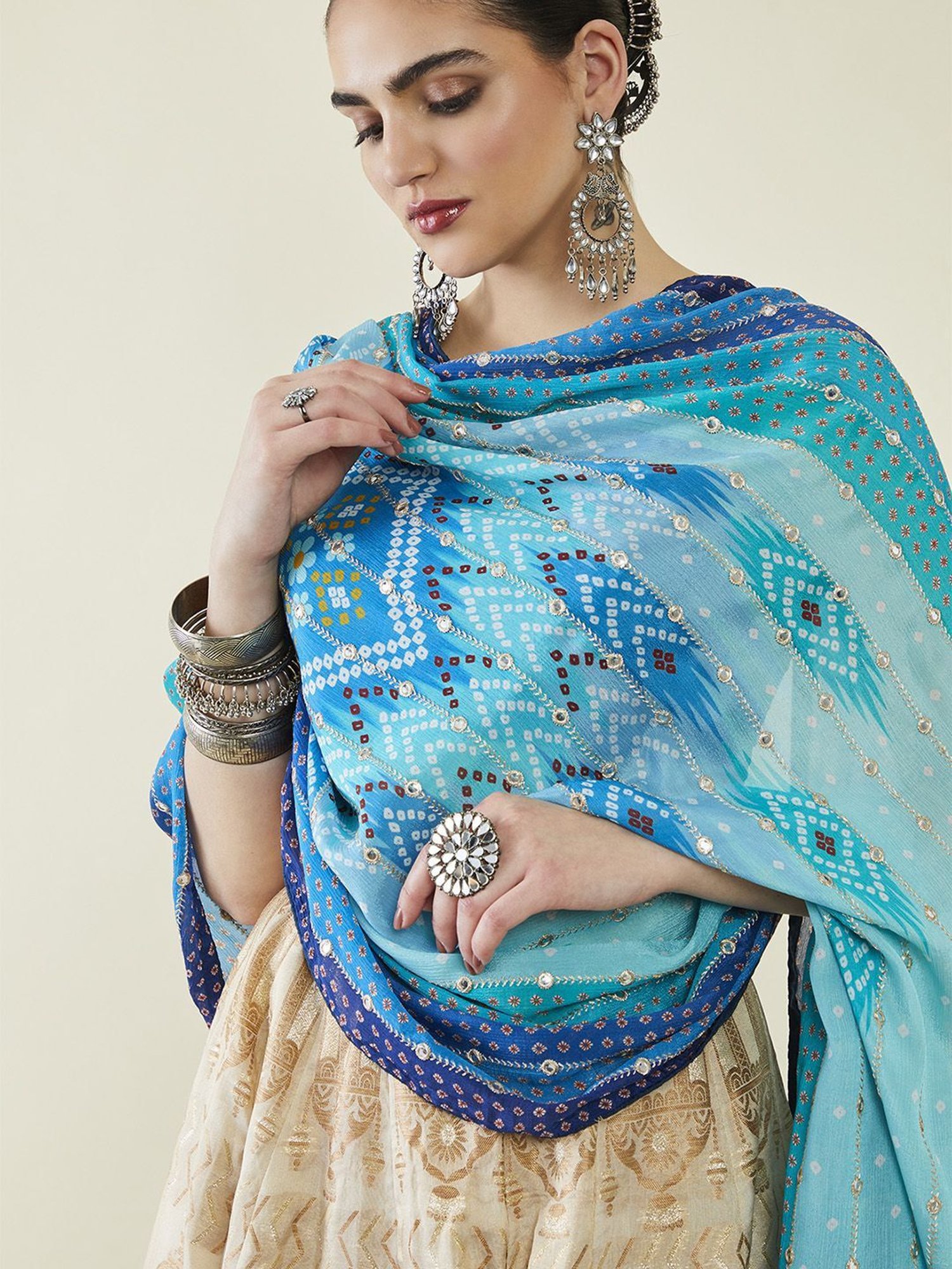 Soch Blue Embellished Dupatta