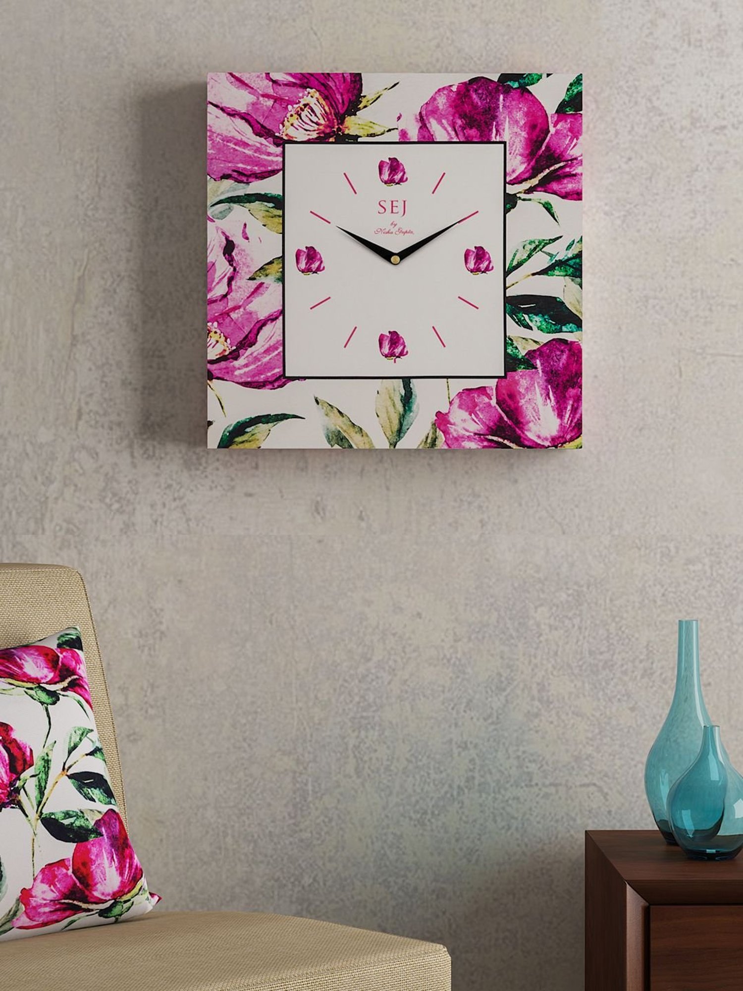 SEJ by Nisha Gupta White Framed Analogue Wall Clock - Set of 1