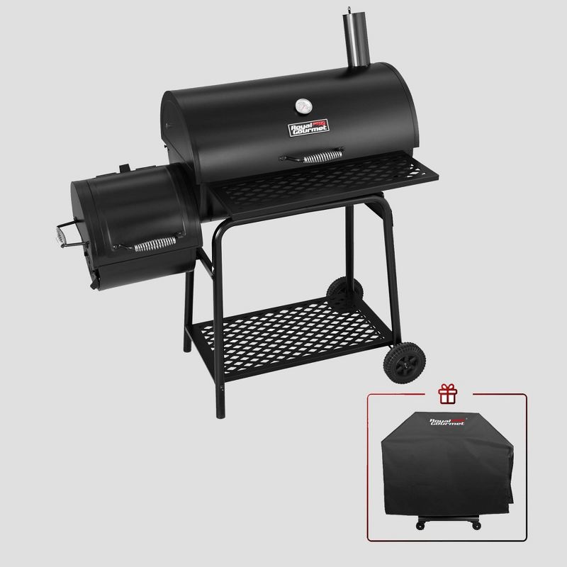 Royal Gourmet 30'' Charcoal Grill With Cover and Off set Smoker CC1830FC Black