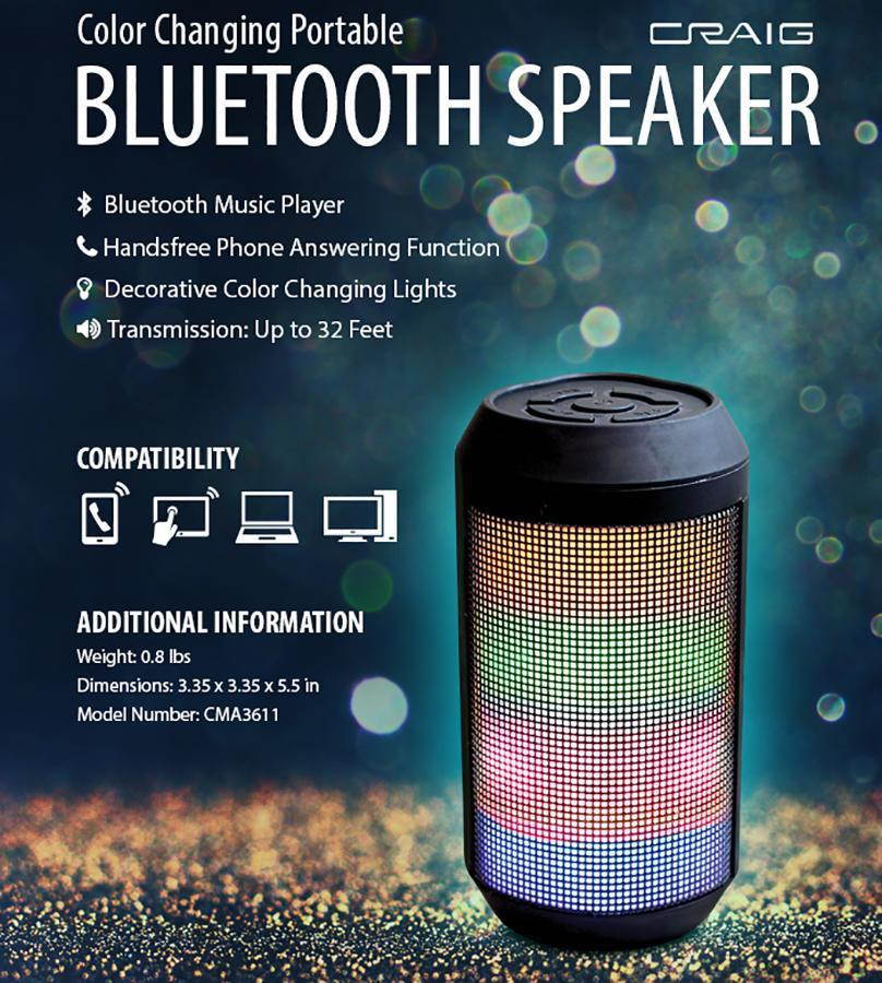 Craig CMA3611 Color Changing Portable Bluetooth Speaker
