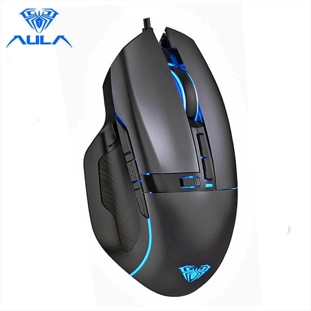 AULA RGB Gaming Mouse with Side Buttons Macro Programming 10000 DPI Adjustable 14 Key Wired USB Backlit Mouse for Desktop Laptop - H510 White