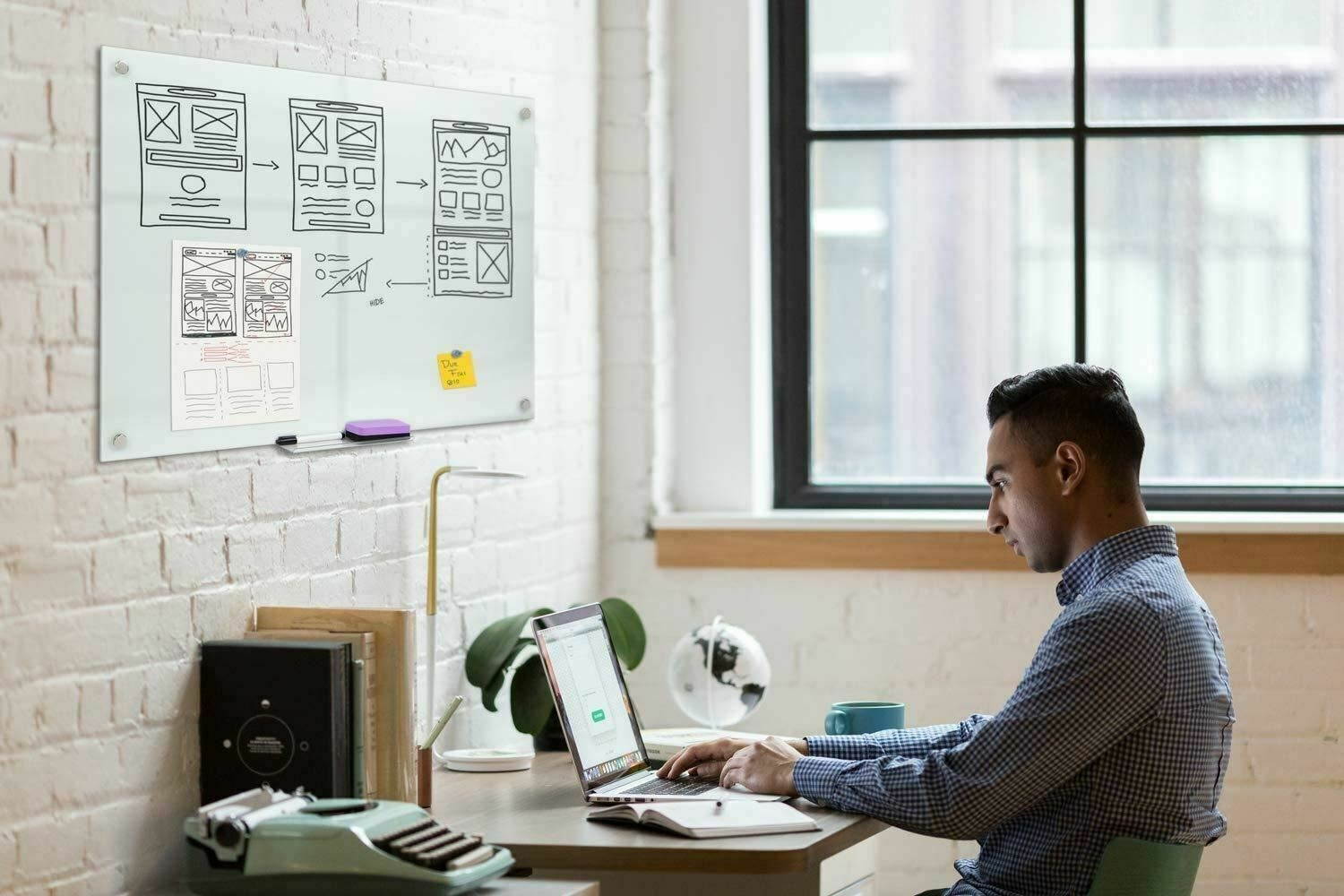 Magnetic Glass Dry Erase Board Wall 36" x  24" Inches W/ Accessory Kit