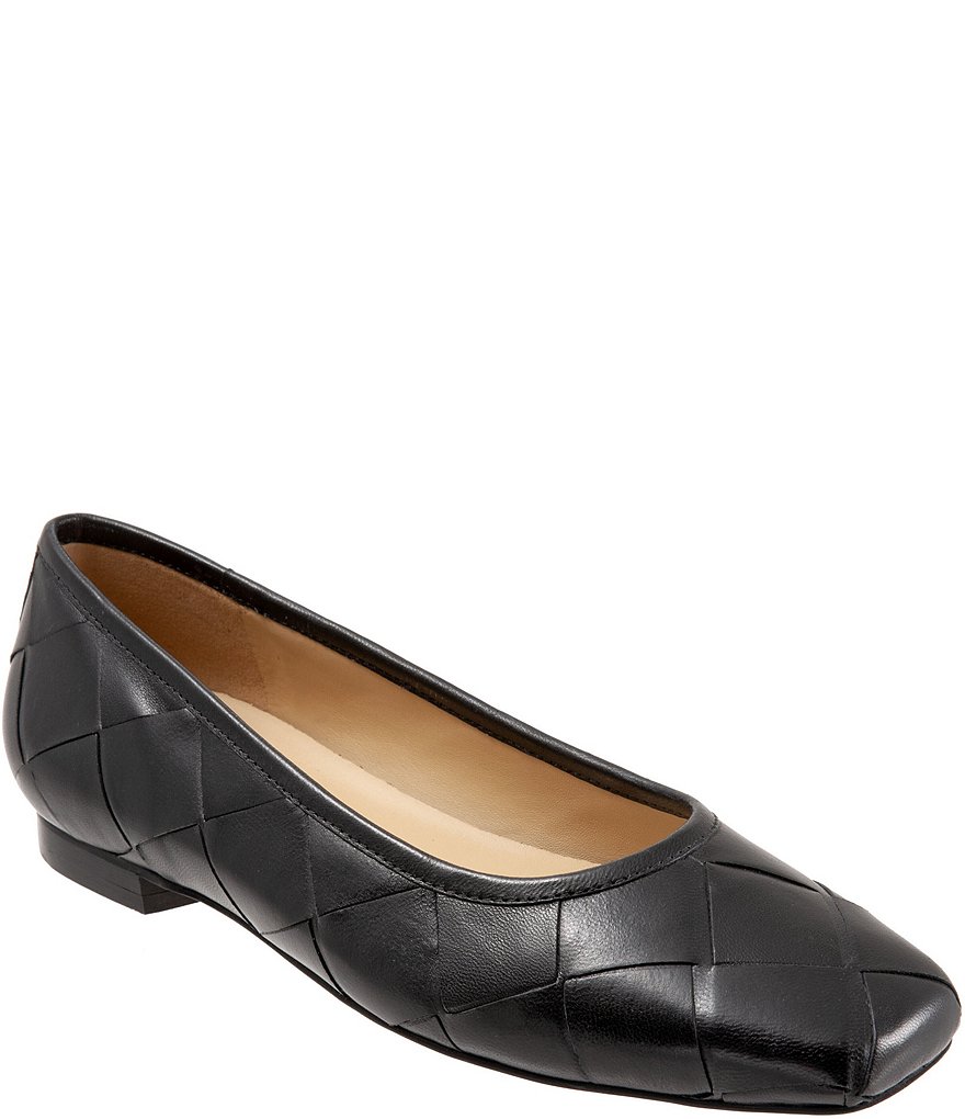 Trotters Hanny Woven Square Toe Leather Ballet Flats
