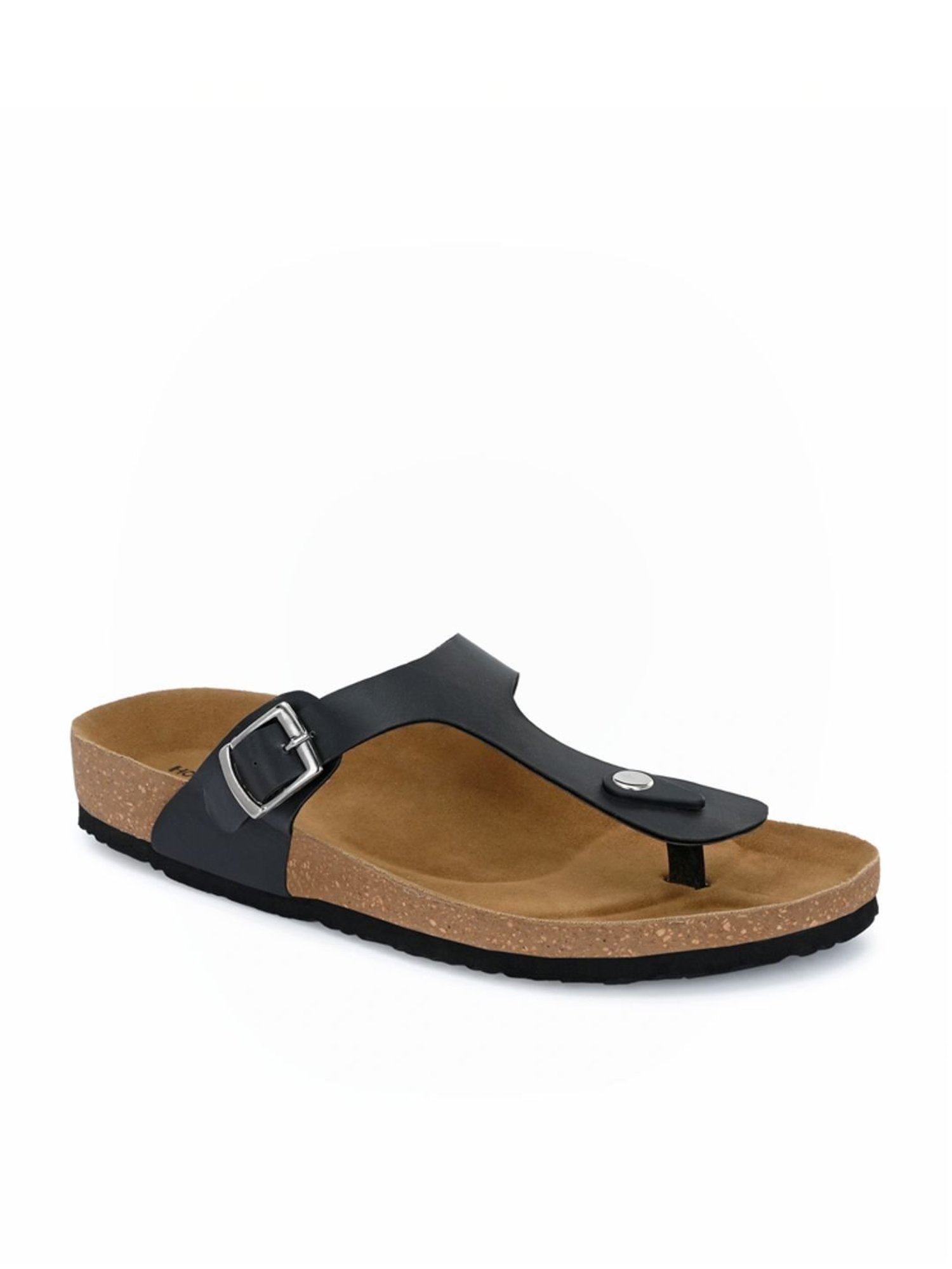 Hoversole Men's Black Cork T-Strap Sandals