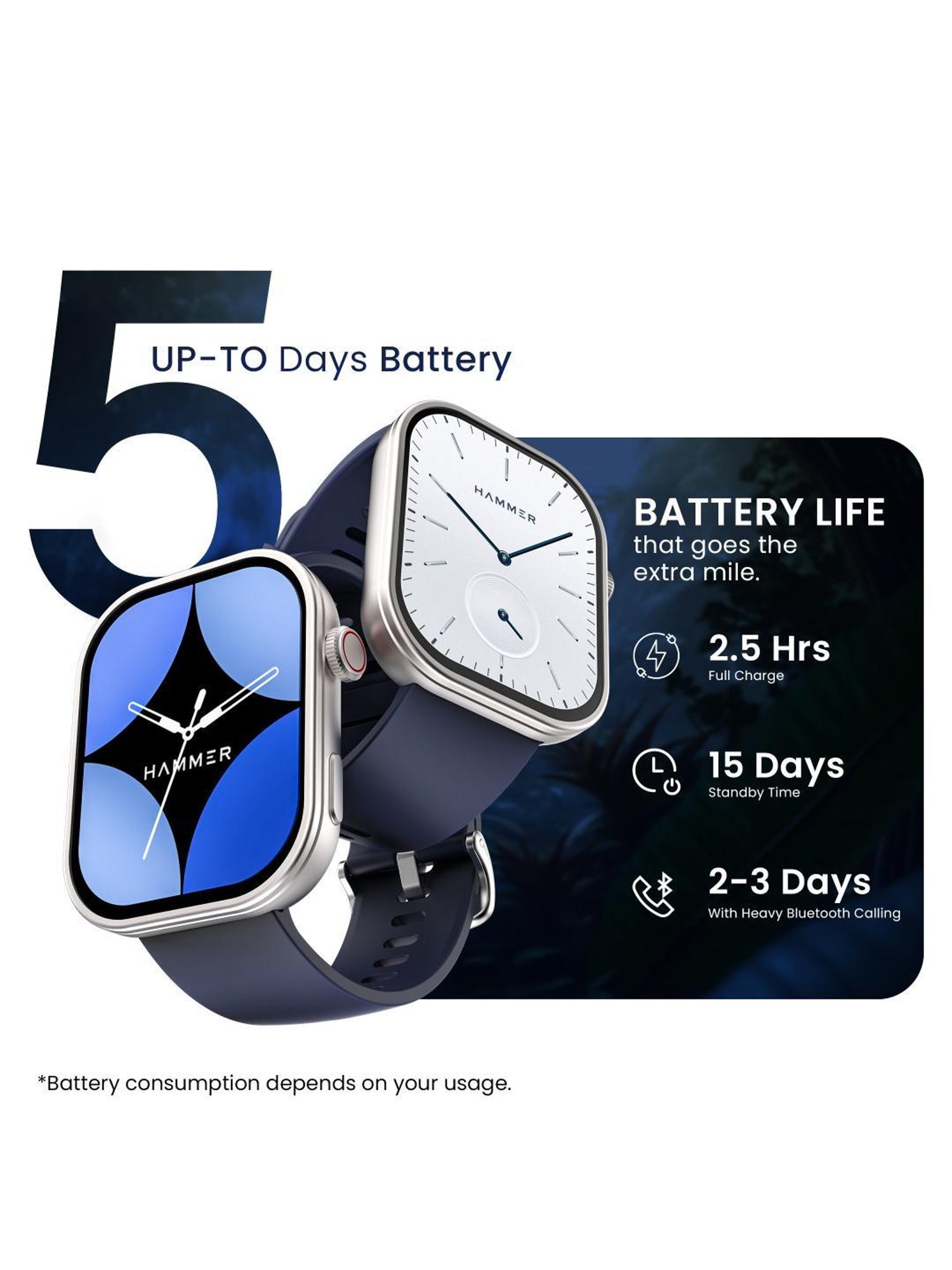 Hammer Tussle BT Calling Smartwatch with 2.01 inch HD Display & Voice Assistant (Admiral Blue)