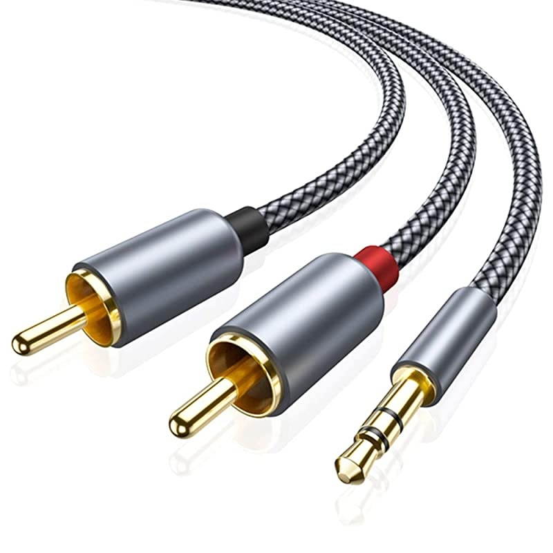 2 Pack RCA Cable  35mm Male to 2RCA Adapter Audio Cable 6 Feet HiFi Sound NylonBraided AUX Y Cord for Stereo Receiver Speaker Smartphone Tablet HDTV MP3 Player Echo Dot amp More