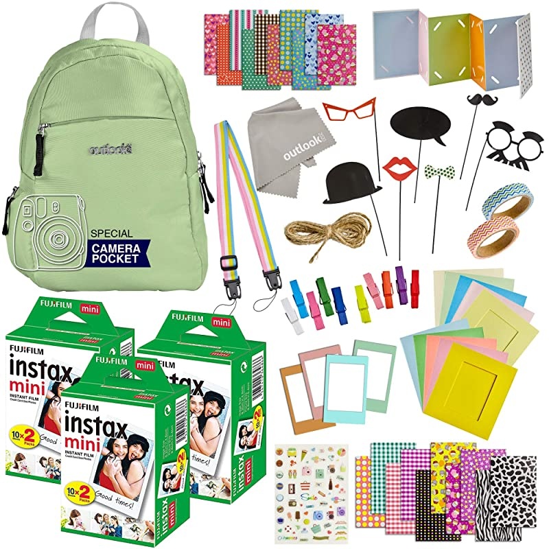 Piece Fujifilm Instax Mini 11 9 8 90 70 Camera Accessories Travel Kit Backpack Shoulder BagFuji Instant Film 60 Sheets Lens Cloth Strap Washi Tape StickersFramesAlbum Lime Green