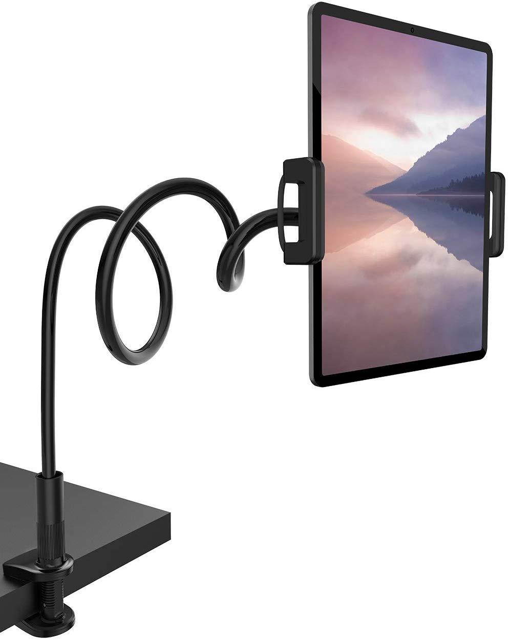 Gooseneck Tablet Mount Holder for Bed - Lamicall Flexible Tablet Arm Clamp, Bed Stand for 4.7-11" Devices, Such as iPad Mini 7.9, Air 9.7, Pro 10.5/11, Nintendo Switch, Samsung Galaxy Tabs - Black