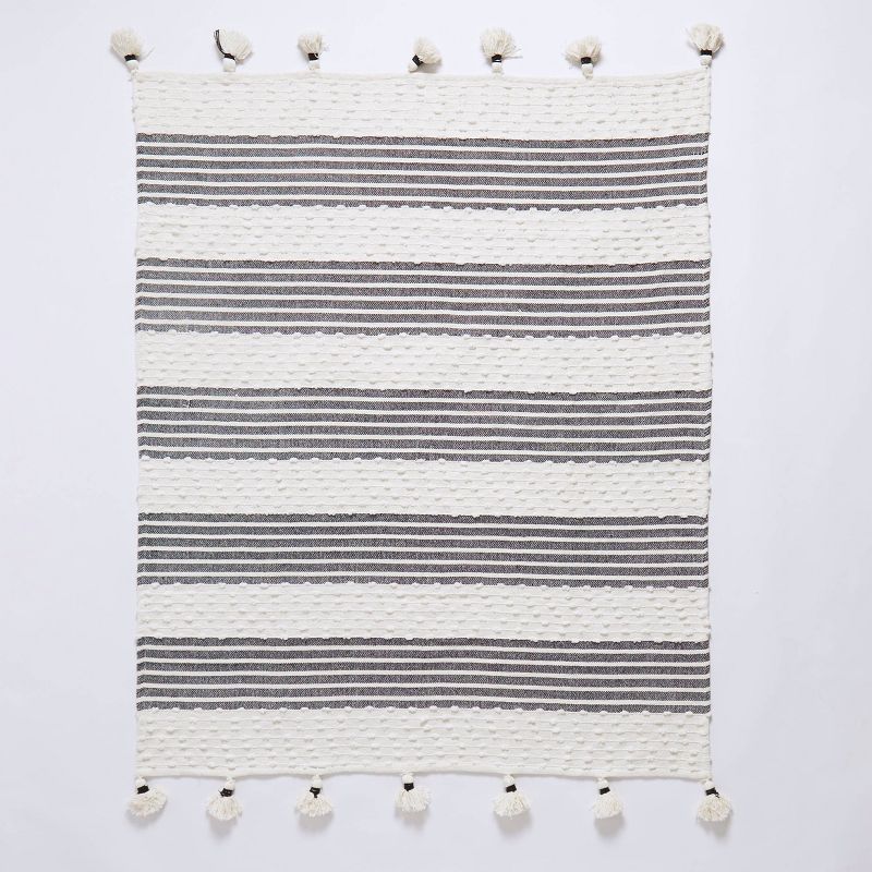 50"x60" Woven Block Patterned Striped Throw Blanket with Tassels Black - Patina Vie