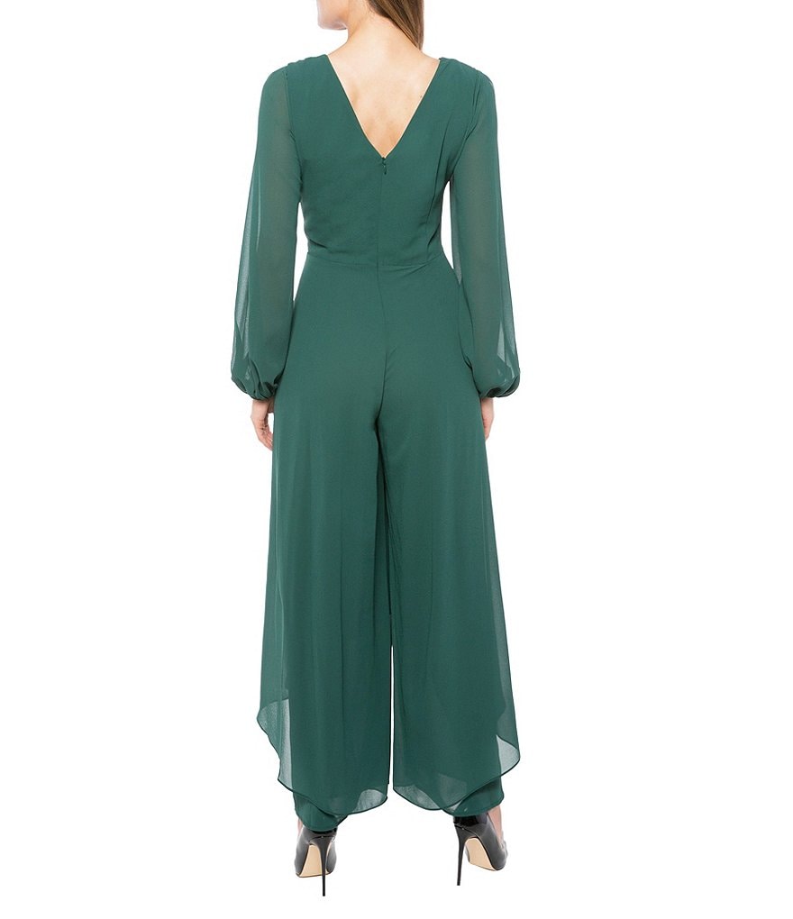 Marina Chiffon Overlay Long Sleeve V-Neck Jumpsuit