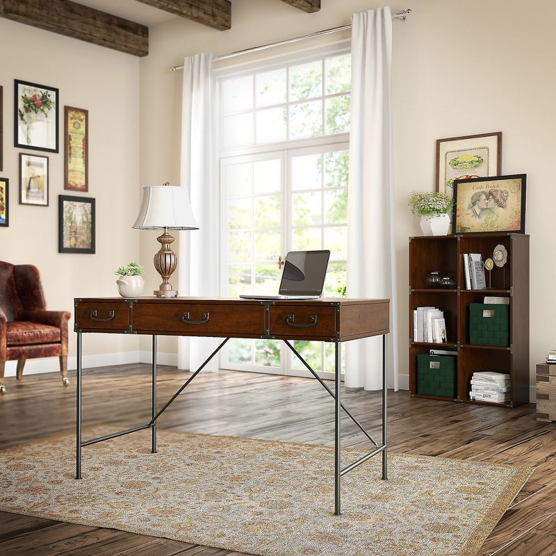 kathy ireland Home by Bush Furniture Ironworks 48W Writing Desk and 6 Cube Bookcase, Coastal Cherry