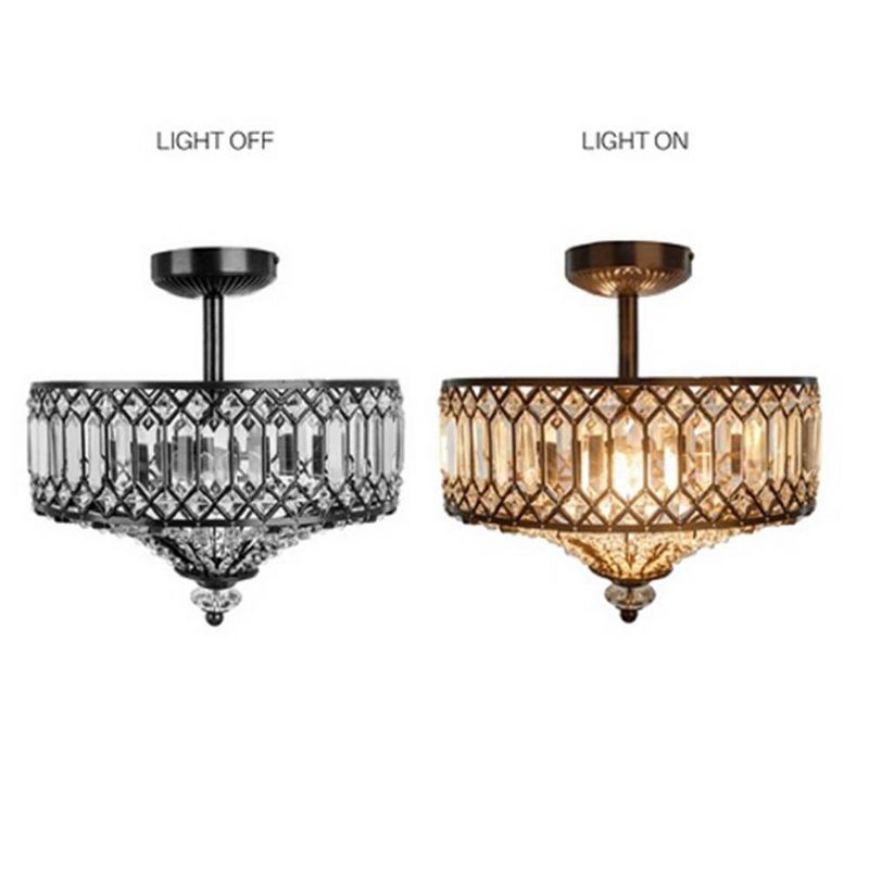 15.25" Glass and Metal Tiered Jeweled Semi Flush Mount Ceiling Light - River of Goods