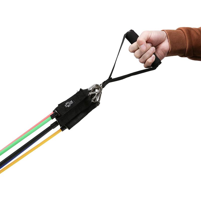 HolaHatha Resistance Band Workout Set Up to 110 Pounds Max with 5 Bands, 2 Padded Handles, 2 Ankle Straps, Door Anchors and Carry Bag