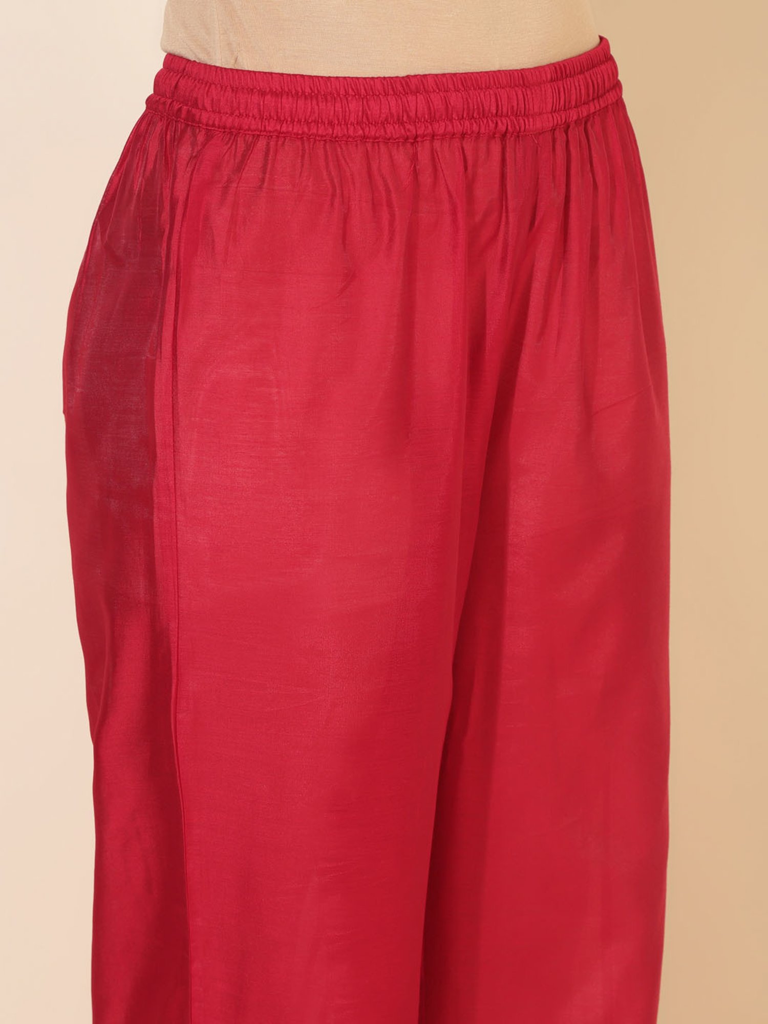 Janasya Red Chanderi Embellished Kurta With Palazzo & Dupatta