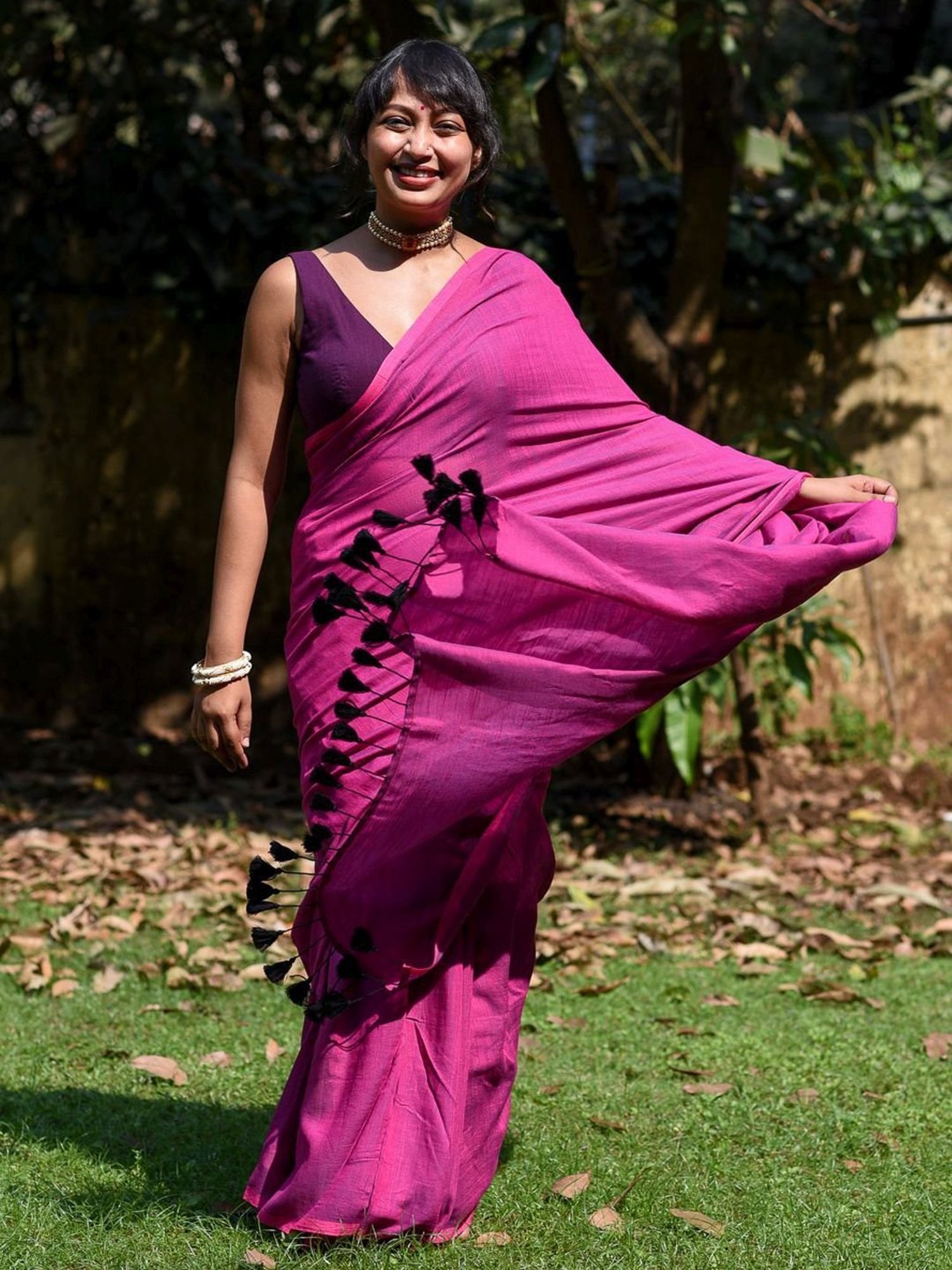Suta Pink Plain Saree Without Blouse