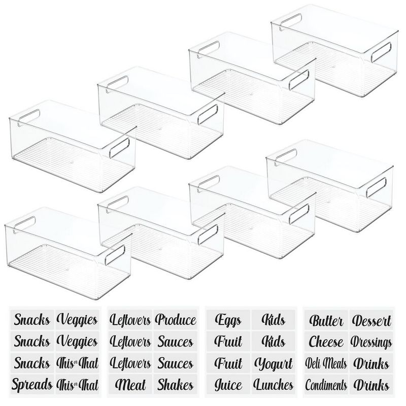 mDesign Plastic Food Storage Organizer Bin with Labels, Set of 9 - Clear