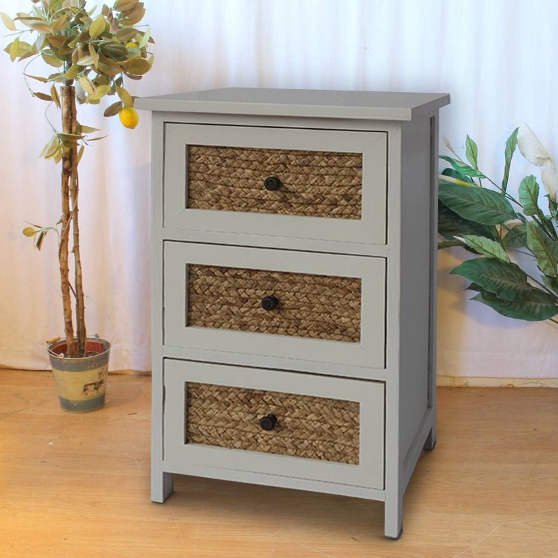3 Drawer Wooden Accent Cabinet with Corn Husk Weave Front Heathered White/Brown - The Urban Port