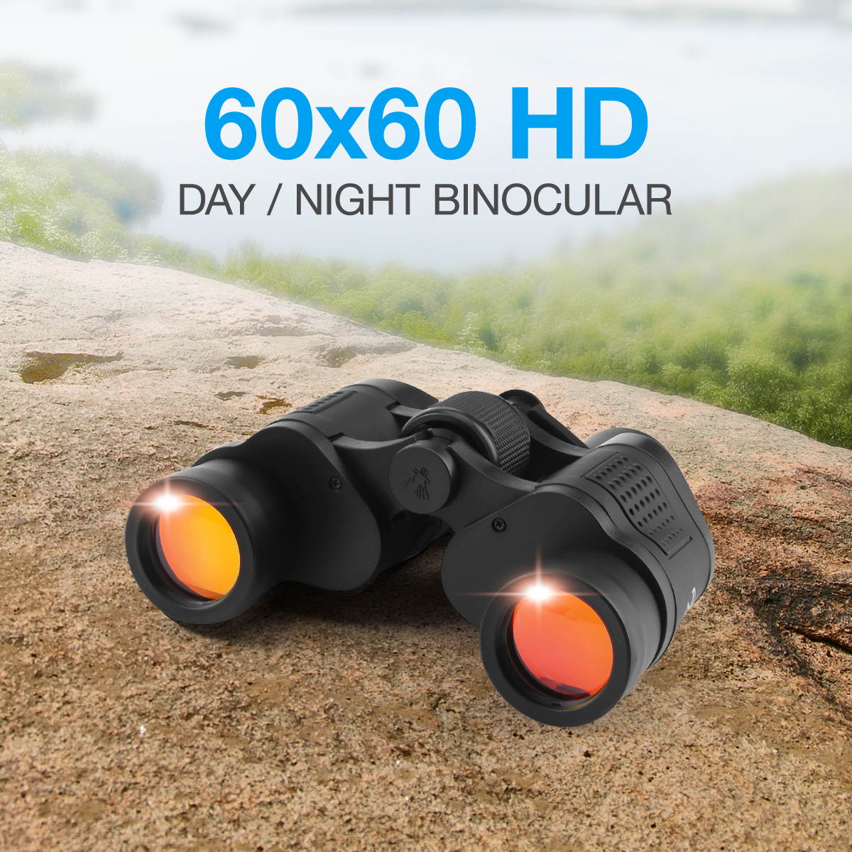 60 x 60 Large View Binoculars Full Size HD Telescope with Night Vision for Outdoor Travel Sightseeing Hunting, Black