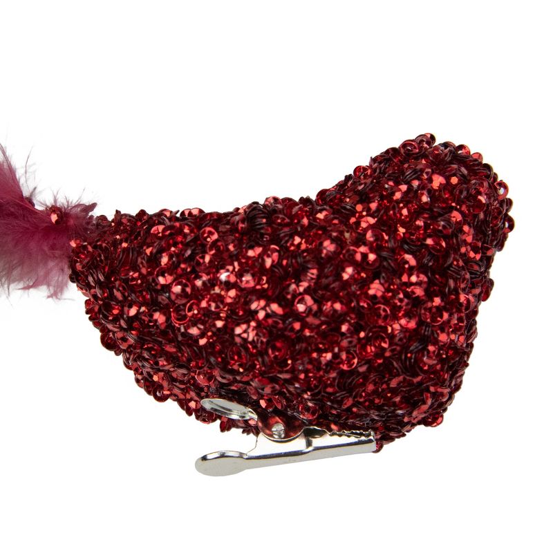 Northlight 6.5" Red Sequined Bird with Feather Tail Christmas Ornament with Clip