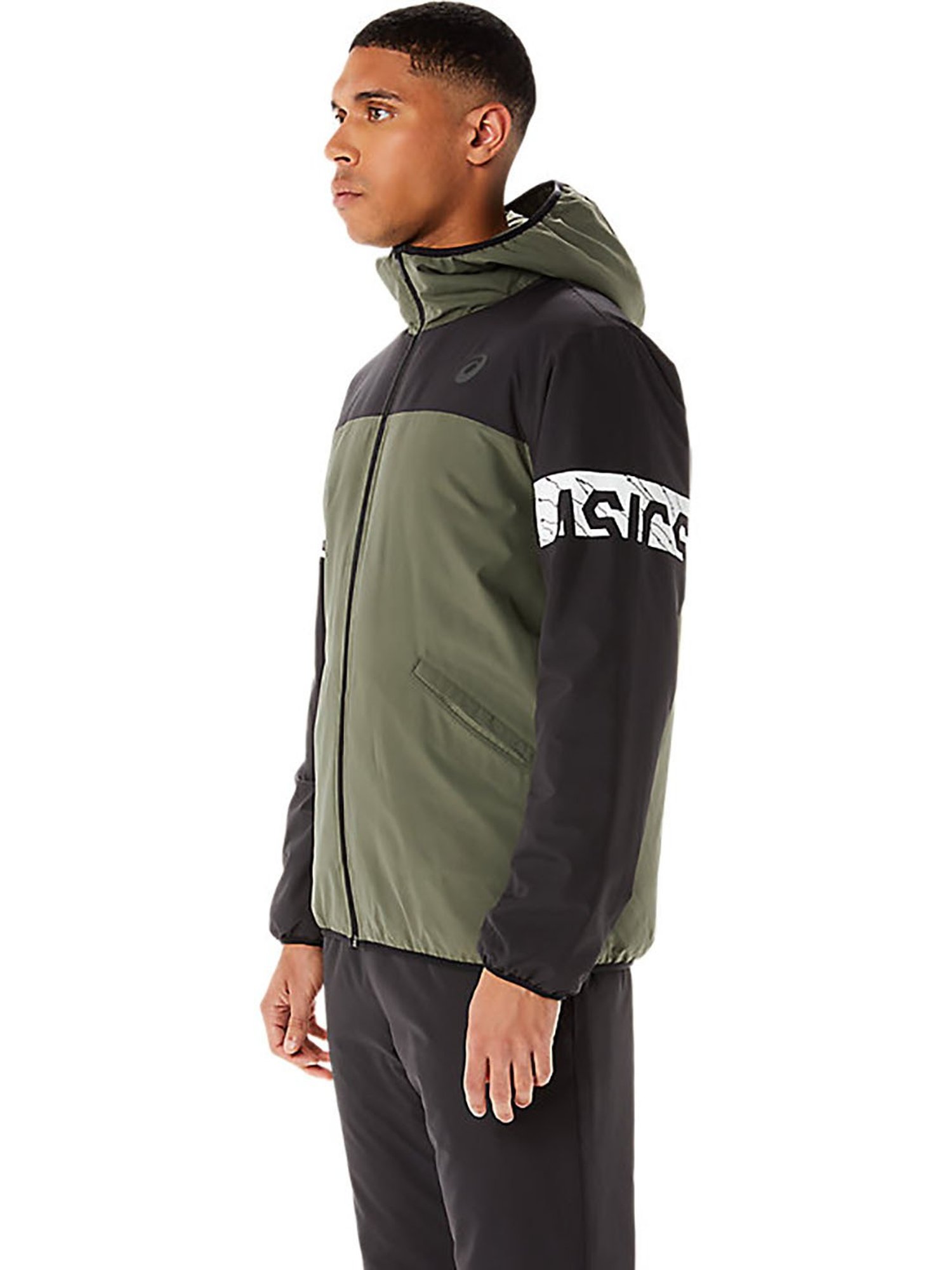 Asics Olive & Black Regular Fit Colour-Block Sports Jacket