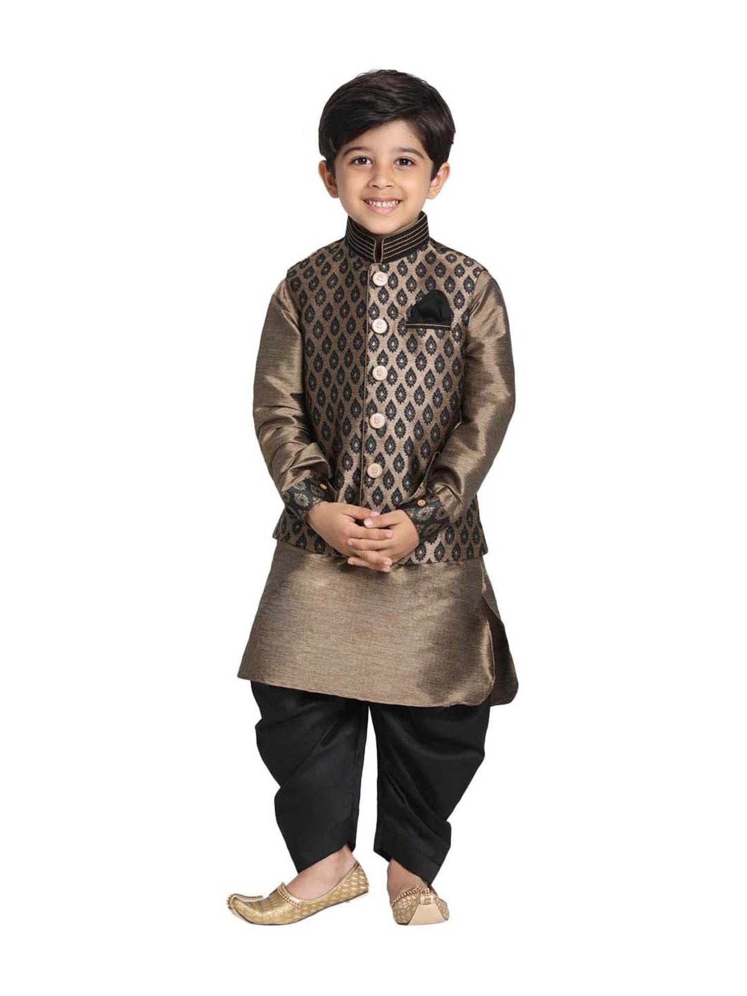 VASTRAMAY Kids Black & Gold Embellished Kurta Set