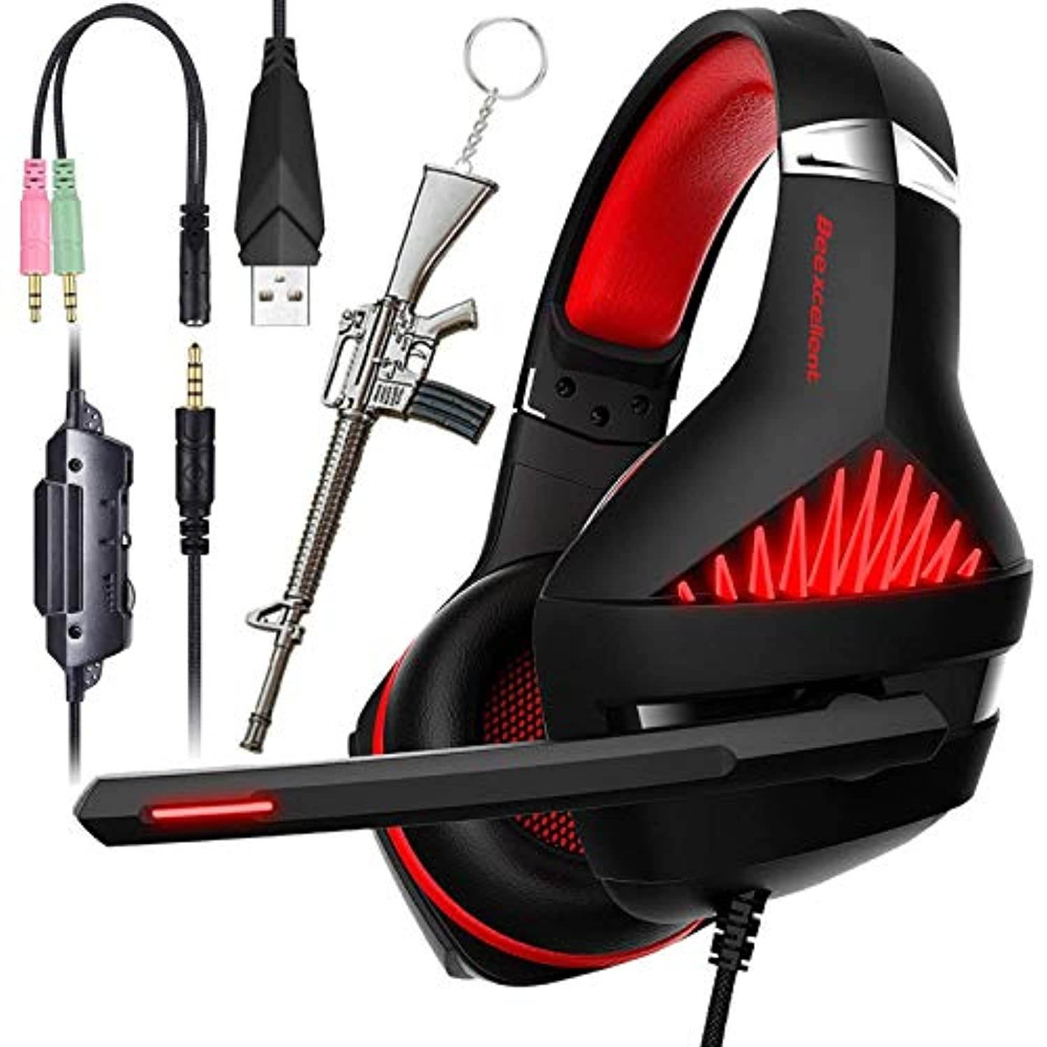 Pro Gaming Headset for PC PS4 Surround Sound Over-Ear Headphones with Mic LED Light Bass Surround Soft Memory Earmuffs for Computer Laptop Switch Games Kid?s Boy?s Teen?s Gifts