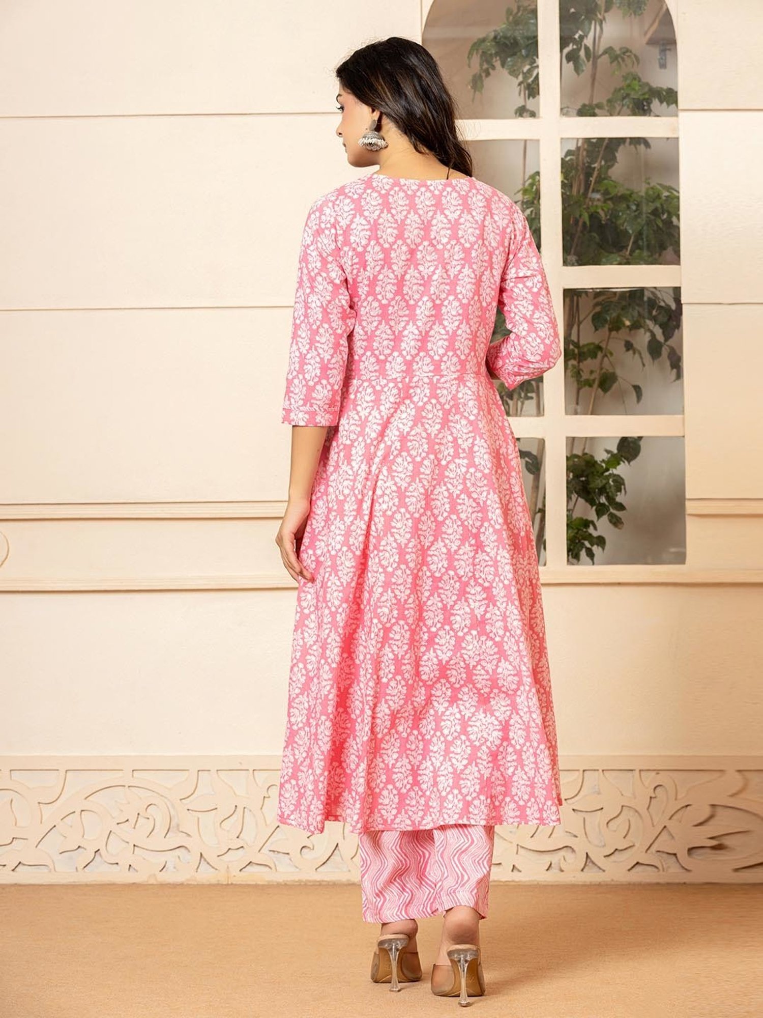 Yufta Pink Cotton Embroidered Kurta & Pant Set with Dupatta
