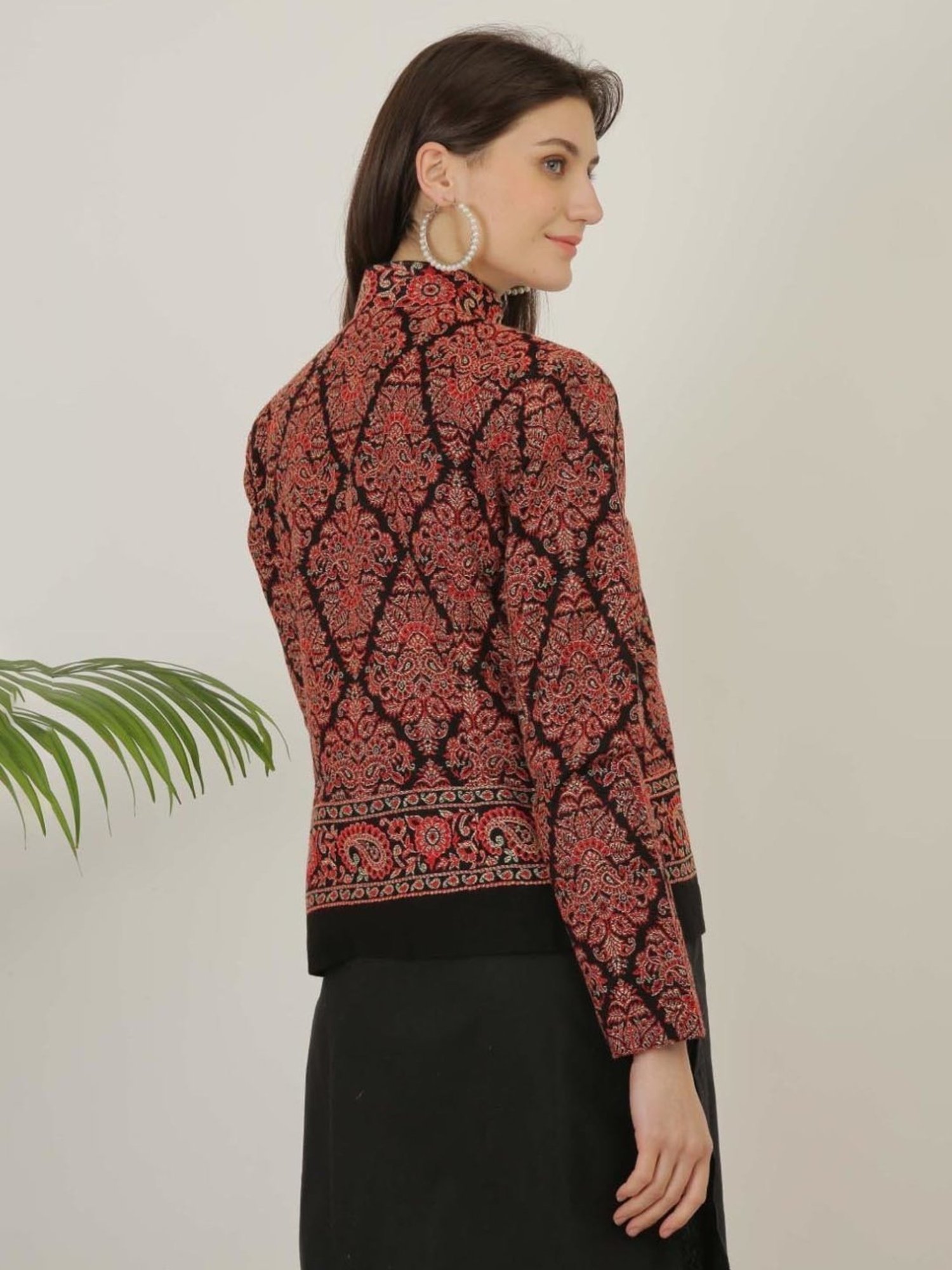 Kaanchie Nanggia Black Wool Self Design Jacket