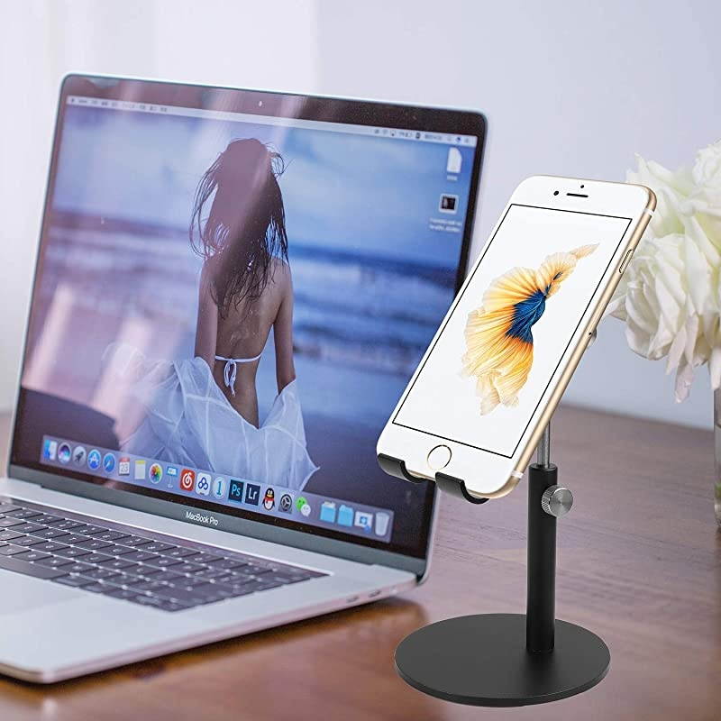 Adjustable Tablet Stand Cell Phone Desk Holder Aluminum Desktop Stand Solid Anti-Slip Portable Universal Holders Compatible with All Mobile Smart Phone Tablet,Black