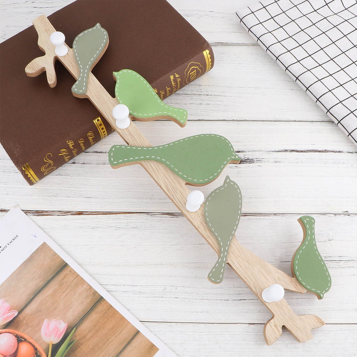 1PC Wooden Wall Hook Bird Design Hook Fashion Clothing Hook Household Hanging Hook for Home Shop Green