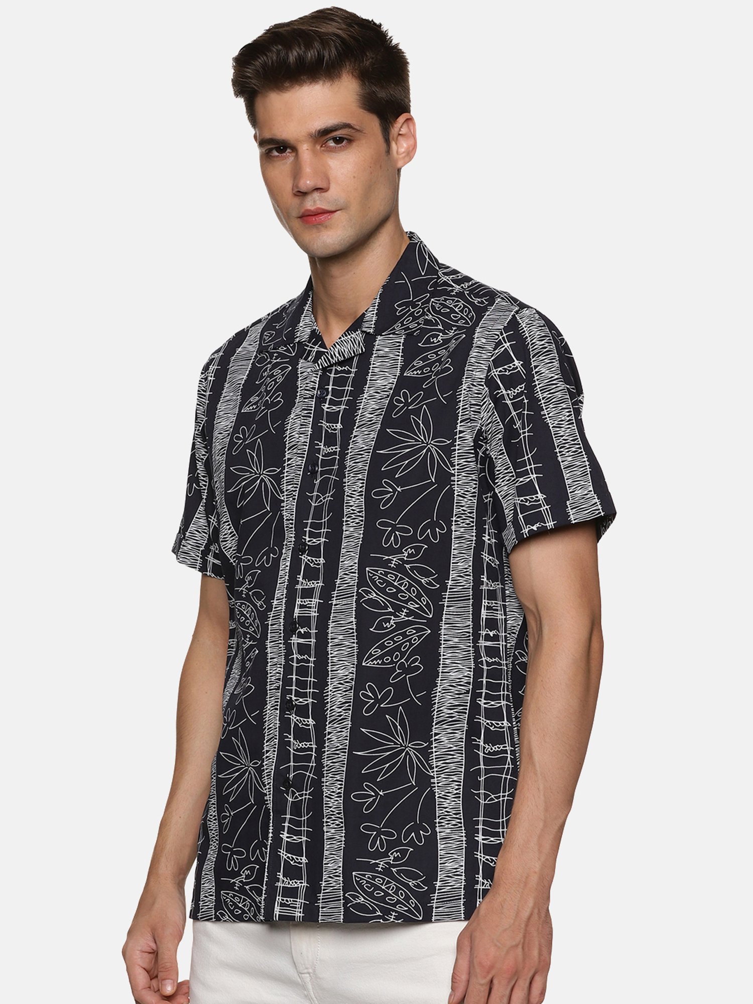 Don Vino Black Regular Fit Printed Shirt