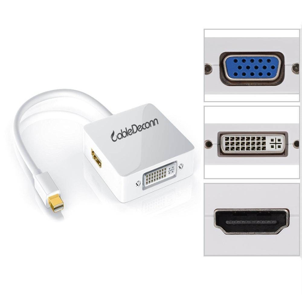 3 In 1Mini Display Port DP Thunderbolt to DVI VGA HDMI Adapter Cable For MacBook