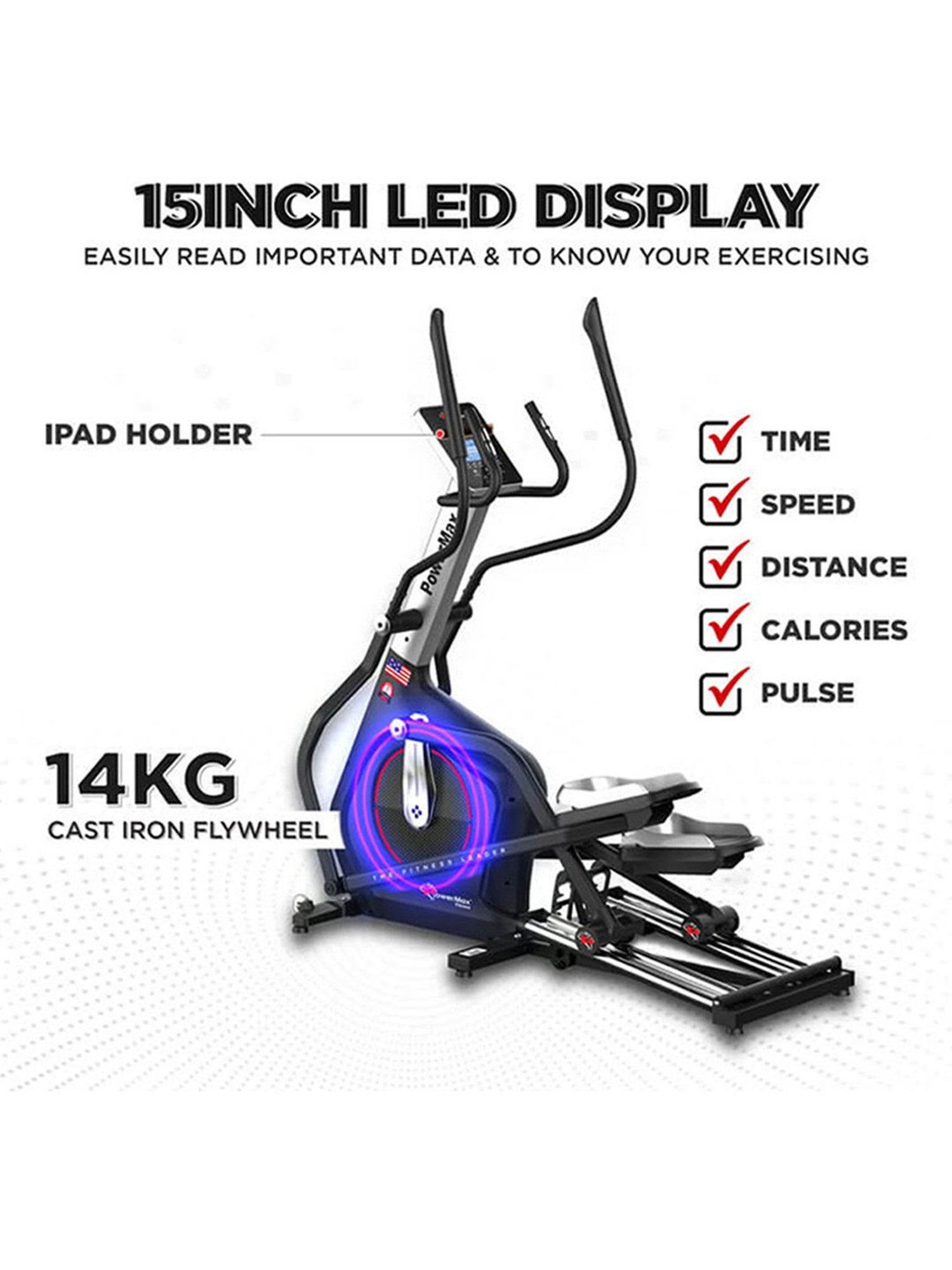 PowerMax Fitness EC-1800 Elliptical Trainer (Black)