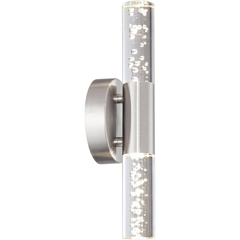 Possini Euro Design Modern Wall Light Sconces Set of 2 LED Nickel Hardwired 13" High 2-Light Fixture Bubbled Acrylic for Bedroom