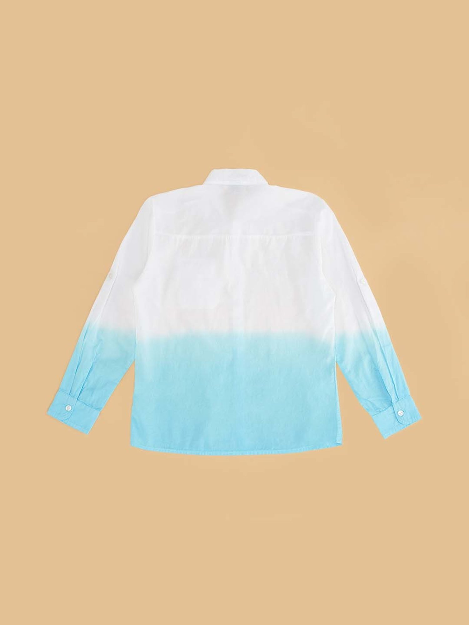 YU by Pantaloons Kids White & Blue Cotton Color Block Full Sleeves Shirt