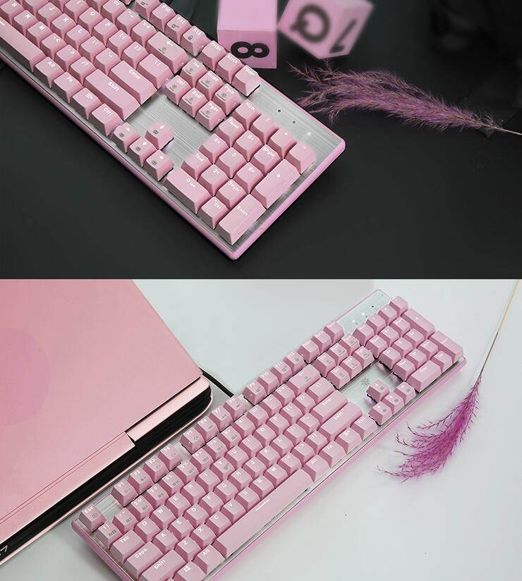 Hyeku GK706 N-key Rollover Ergonomic Design,Cool Exterior USB  Wired Kailh Brown Mechanical Gaming  Keyboard With White Backlit  For Office And Game - Pink