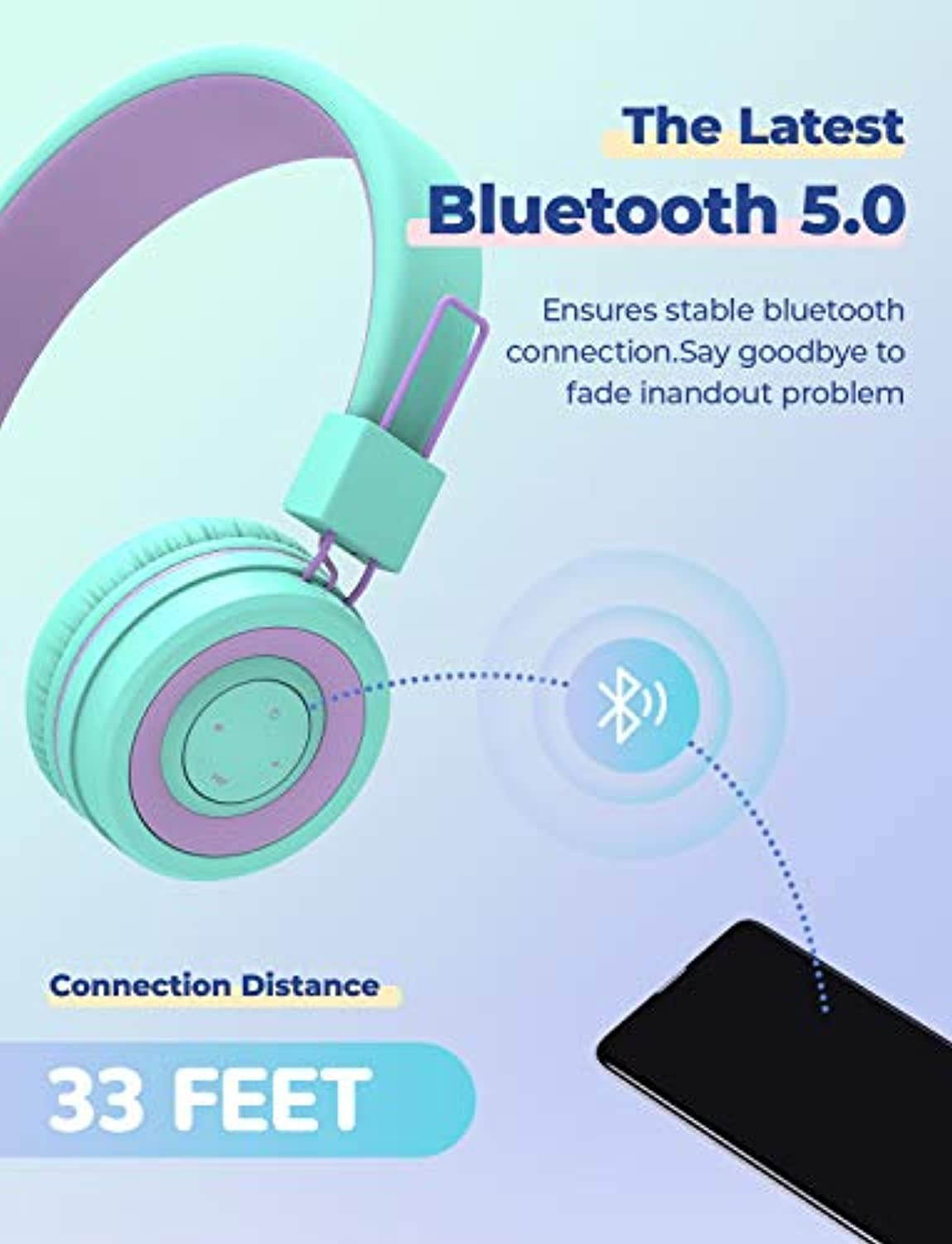 [2 Pack] iClever BTH02 Kids Wireless Headphones - Online Schooling Headphones for Kids with MIC, Volume Control Adjustable Headband - Children Headsets for School iPad Tablet Airplane PC, Green/Blue
